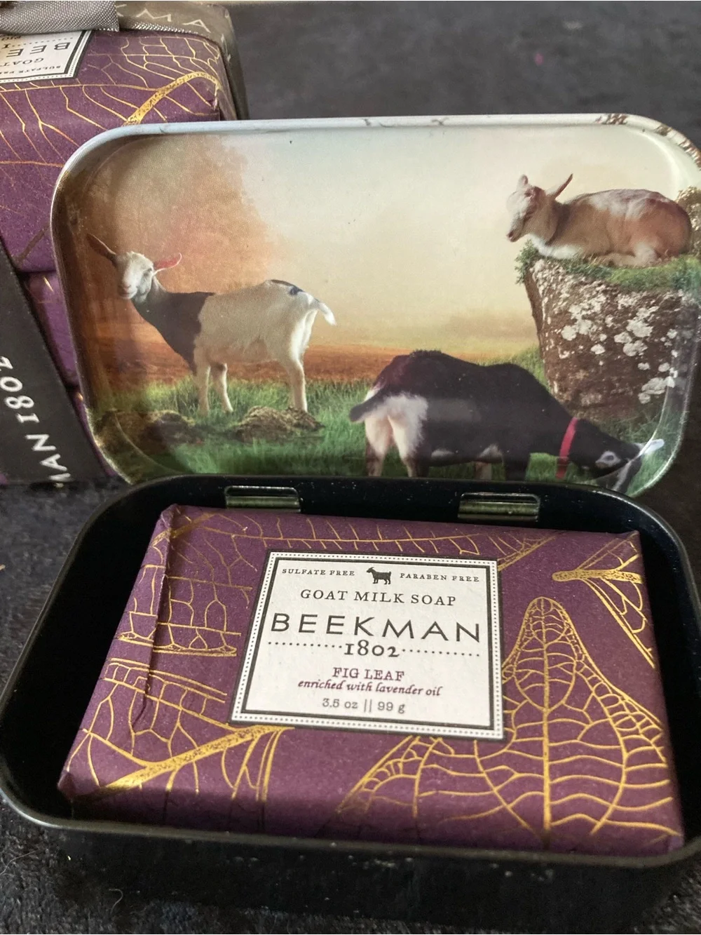 Beekman 1802 Purple Gift Soap Box with Pastoral Tin includes 4 New Bars